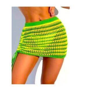 Boho Crochet Green and Yellow Skirt Size M